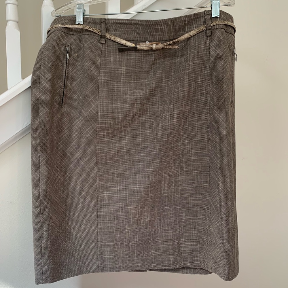 DKNYC Herringbone Pencil Skirt Faux Snakeskin Belt Zipper SidePockets Belt Sz 14